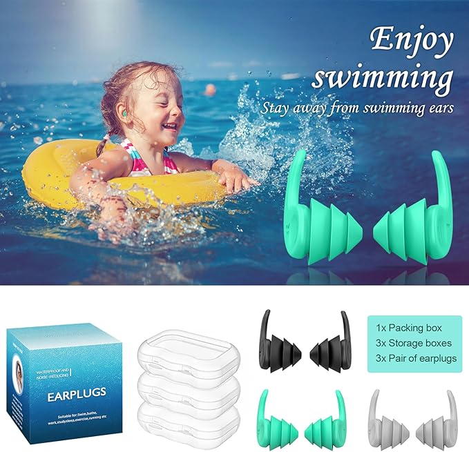 Kids Swimming Ear Plugs, 3 Pairs Waterproof Reusable Silicone Child Swim - Image 8