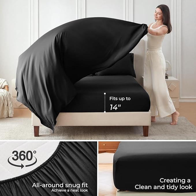 Sasttie King Size Comforter Set Black, 7 Pieces Bed in a Bag King, Complete - Image 4