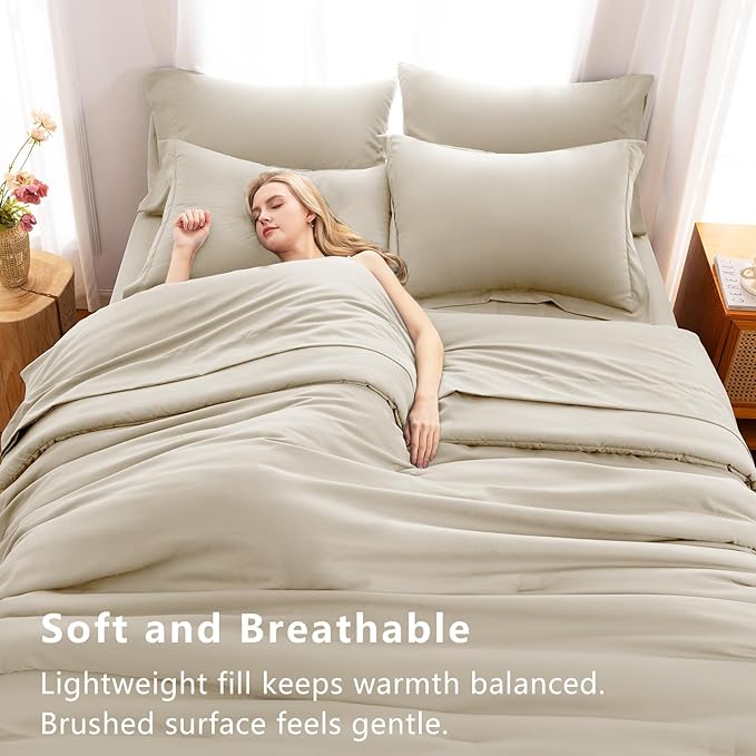CozyLux Full Size Comforter Sets Oatmeal, 7 Pieces Bed in a Bag Full Comforter - Image 5