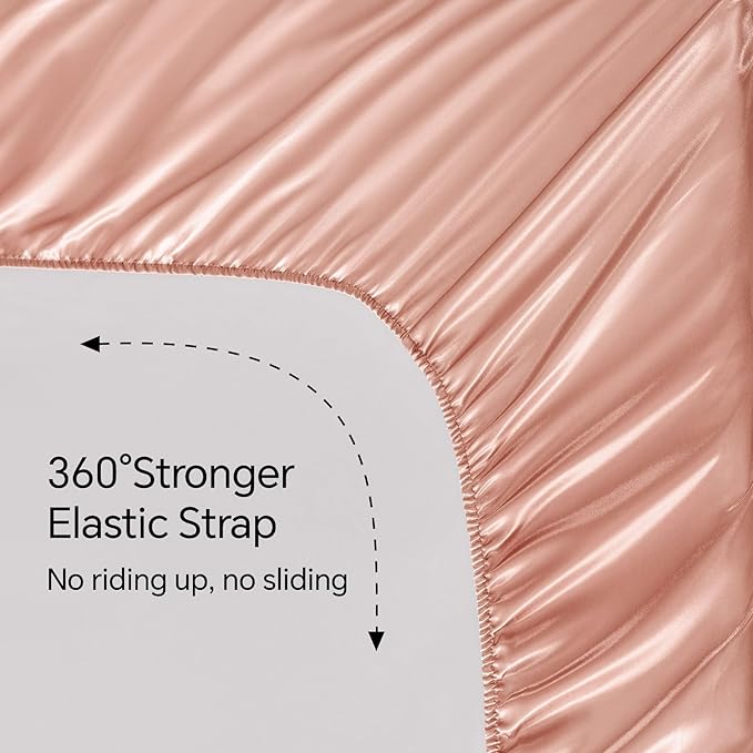 BEDELITE Satin Sheets Twin XL Size Bed Set, Luxury Soft Coral Pink Silky Sheets - Image 5