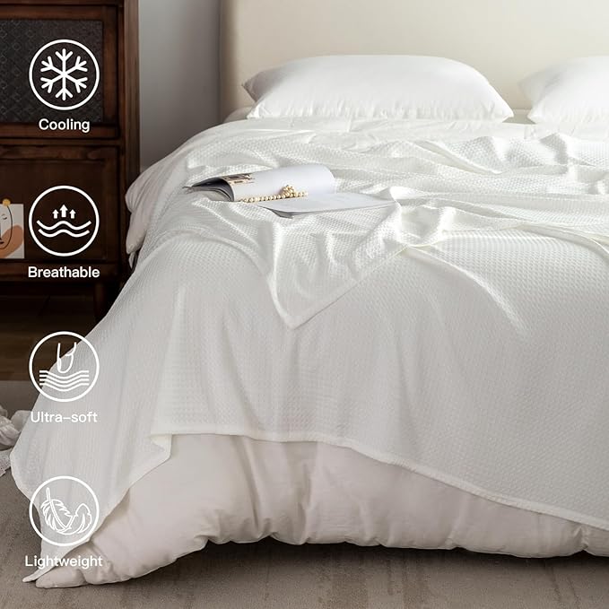 AmyHomie Cooling Waffle Blanket King Size, 100% Rayon Derived from Bamboo - Image 3