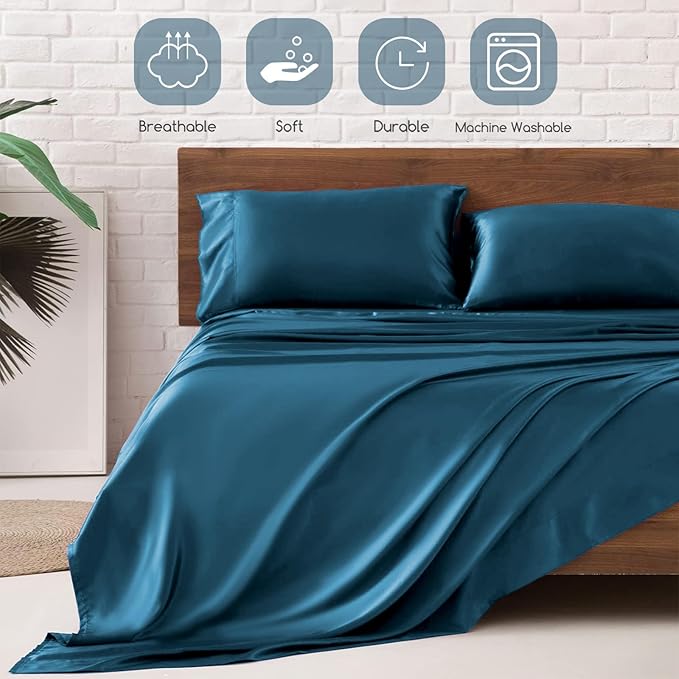 MR&HM Satin Bed Sheets, Queen Size Sheets Set - Image 5