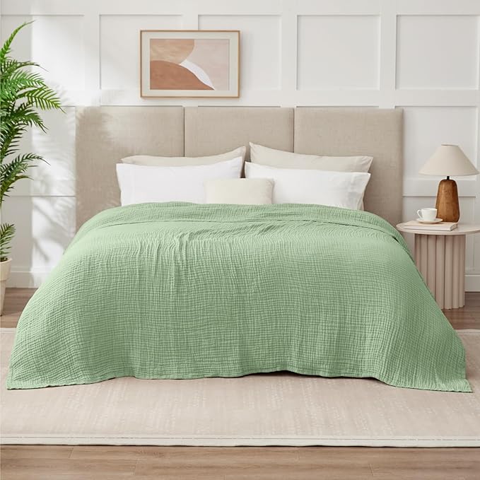 100% Cotton Muslin Blanket Queen 90" x 90", 6 Layers Breathable and Lightweight - Image 7