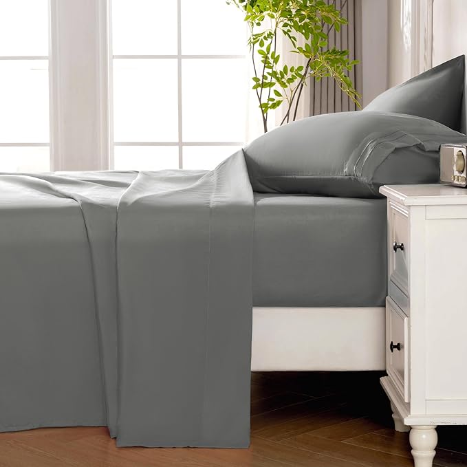 ROSE&RISY Light Grey King Sheet Set, 4 Pieces Soft Bedding Queen Sheet Set - Image 3