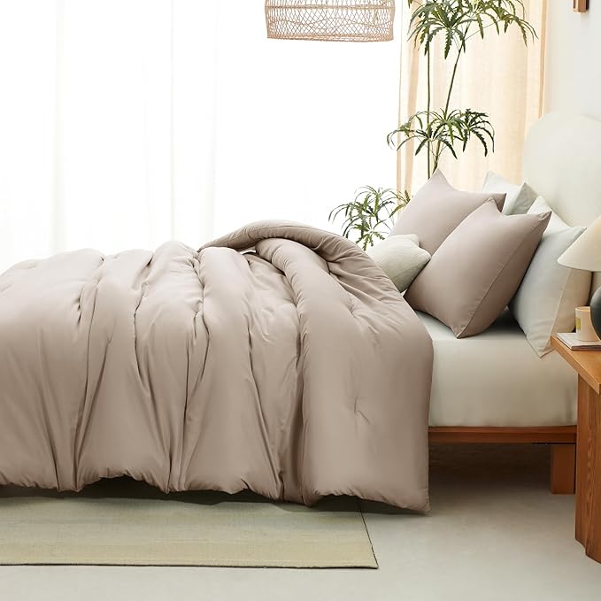 CozyLux King Size Comforter Set Wheat, 3 Pieces Solid Comforters King Size - Image 7