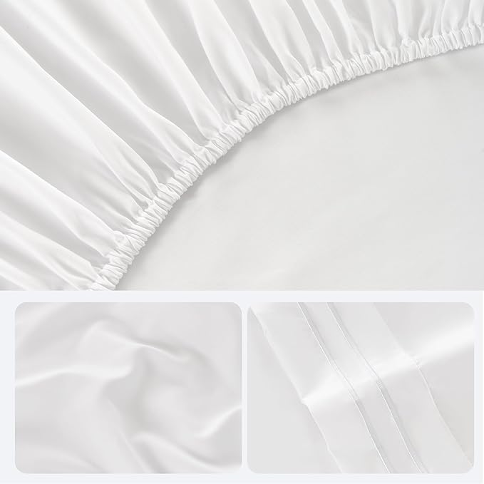 ROSE&RISY White King Sheet Set, 4 Pieces Soft Bedding King Sheet Set, - Image 7