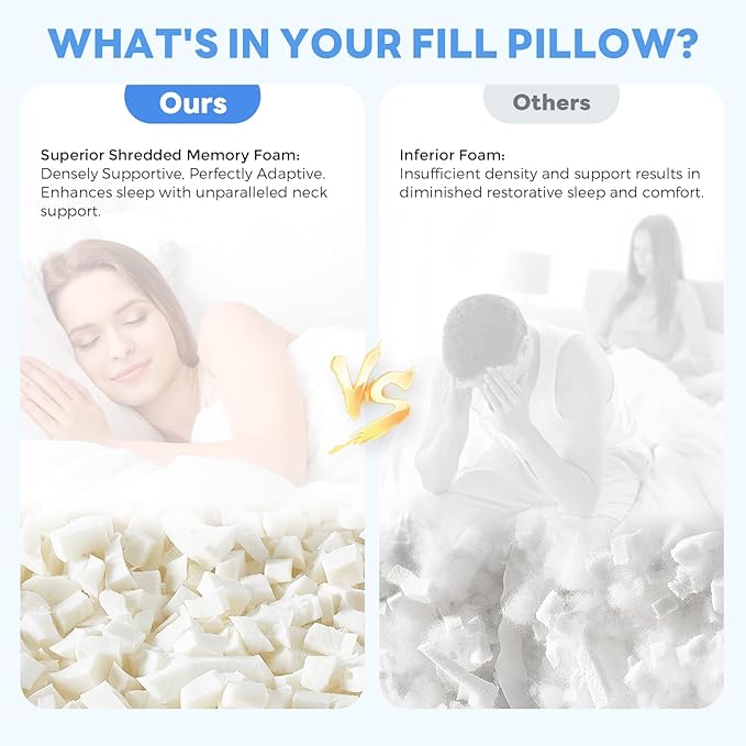 Cooling Bed Pillows for Sleeping 2 Pack Shredded Memory Foam Pillows Standard - Image 7