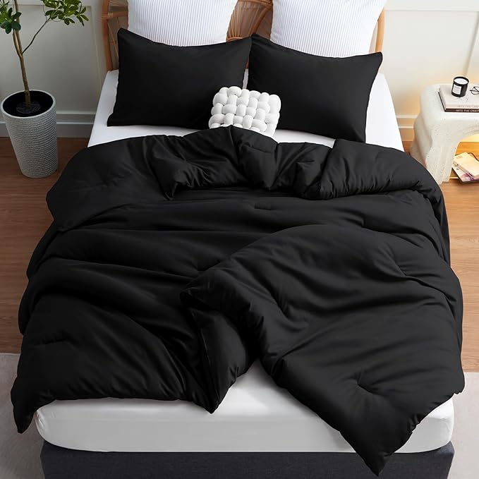 CozyLux Super King Plus Comforter Set Black, 3 Pieces 128x120 Solid Breathable - Image 6