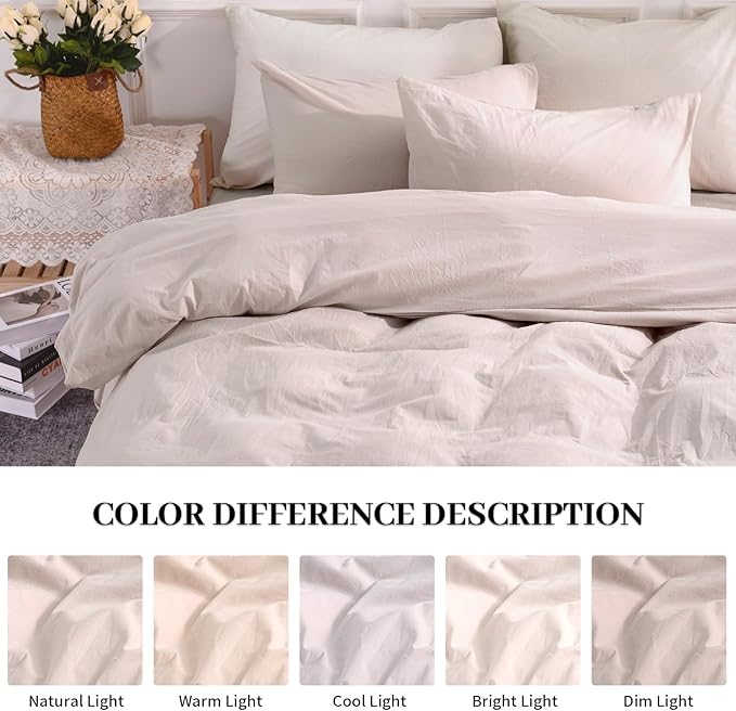 NEXHOME PRO Duvet Cover Set King Size Linen Look Textured Organic Natural 100% - Image 3