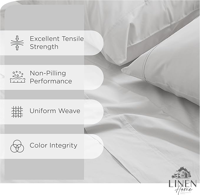 Linen Home 100% Cotton Percale Sheets Queen Size, Deep Pocket, 4 Pieces Set - Image 2