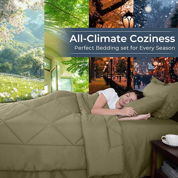 HEVUMYI Olive Green California King Comforter Set - Image 3