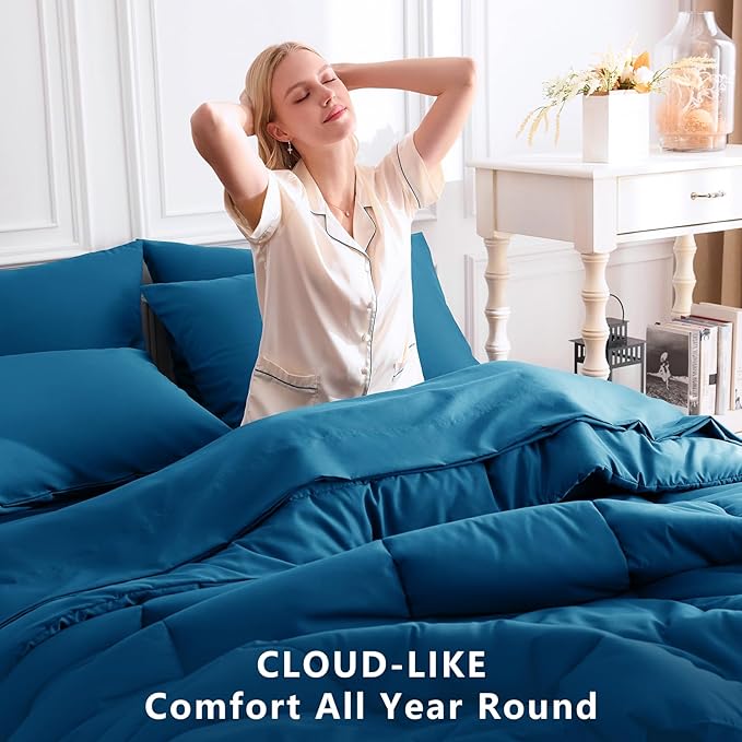 CozyLux King Size Comforter Set Teal, 7 Pieces Bed in a Bag, Teal Comforter - Image 4