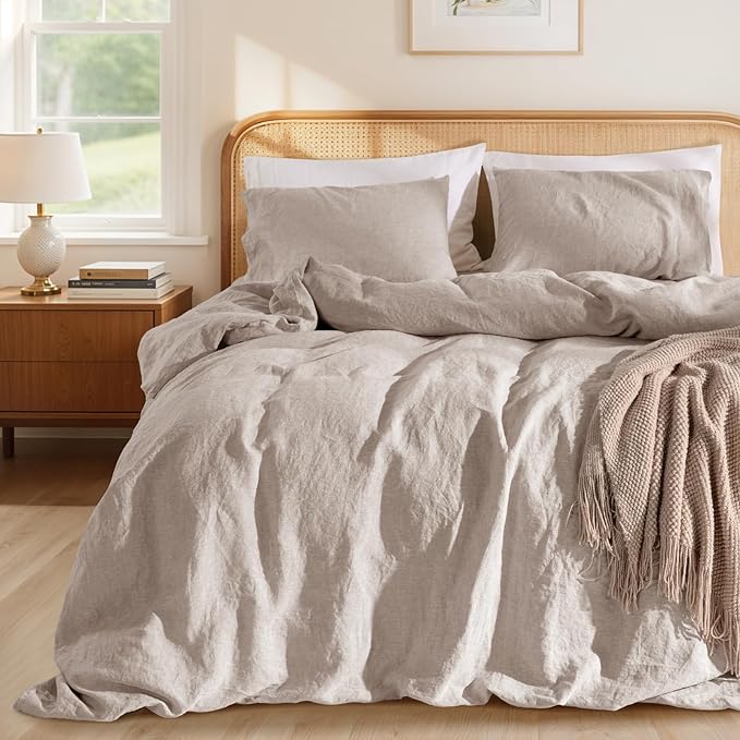 LBRO2M 100% France Linen Duvet Cover Set Queen Size 3 Pcs Natural Flax by LBRO2MBedding