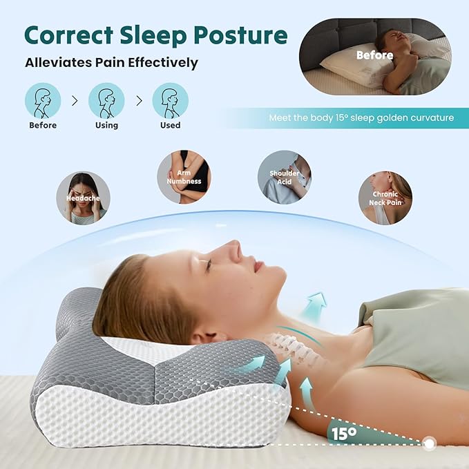 DUMOS Cervical Neck Pillow for Sleeping, Cooling Ergonomic Memory Foam Pillow - Image 6