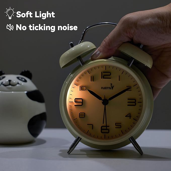 (Loud Alarm for Deep Sleepers 4'' Twin Bell Alarm Clock, Stereo Digital Dial Alarm Clock with Backlight for Bedroom and Home Decoration(Cream Cheese)