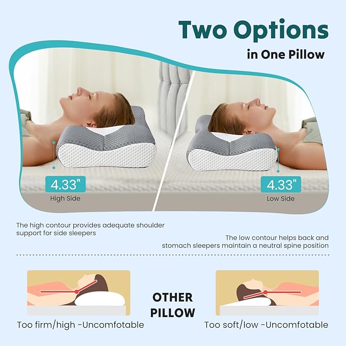DUMOS Cervical Neck Pillow for Sleeping, Cooling Ergonomic Memory Foam Pillow - Image 4