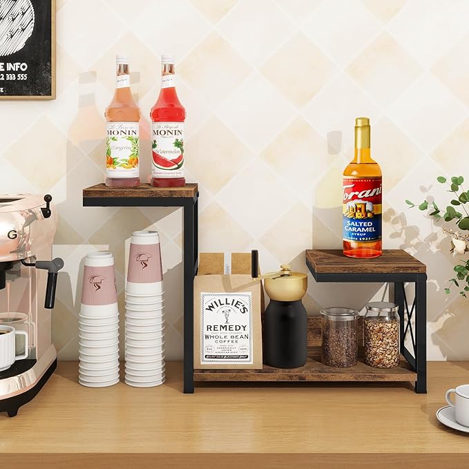 ELITEROO Desktop Shelf Organizer, 3 Tier Office Shelves, Wood Desk Organizers Storage Rack and Freestanding Display Shelf for Office, Dormitory, Home, Rustic Brown-DeskoryOffice