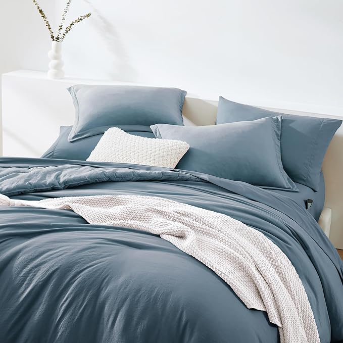 WRENSONGE King Size Comforter Set- 7 Pieces Soft Oxford Blue Bed in a Bag King - Image 4