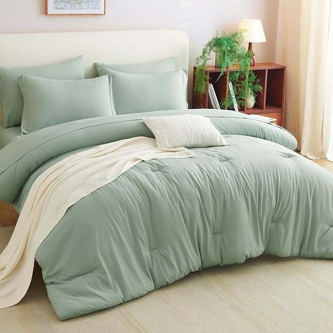 CozyLux California King Comforter Set Sage Green, 7 Pieces Cal King Bed in a - Image 7