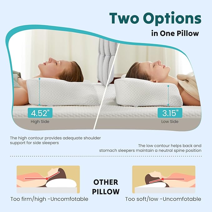 DUMOS Cervical Neck Pillow Set of 2, Memory Foam Contour Pillow - Image 4