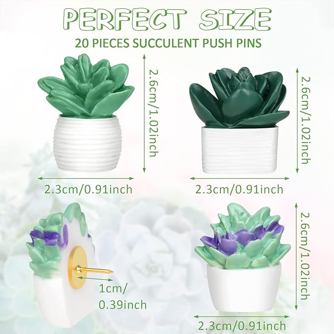 20 Pieces Cute Succulent Plants Decorative Push Pins Colorful Floret Thumbtacks for Photo Wall, Feature Wall, Whiteboard, Cork Board, Map, Bulletin Board, Office or Home (Three Assorted Styles)-DeskoryOffice