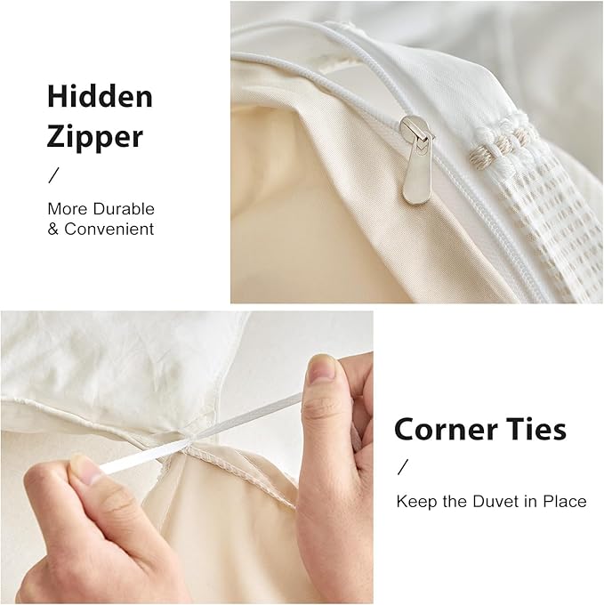 WARMDERN Khaki Striped Weave Duvet Cover Twin Size, Microfiber Textured Bedding - Image 5