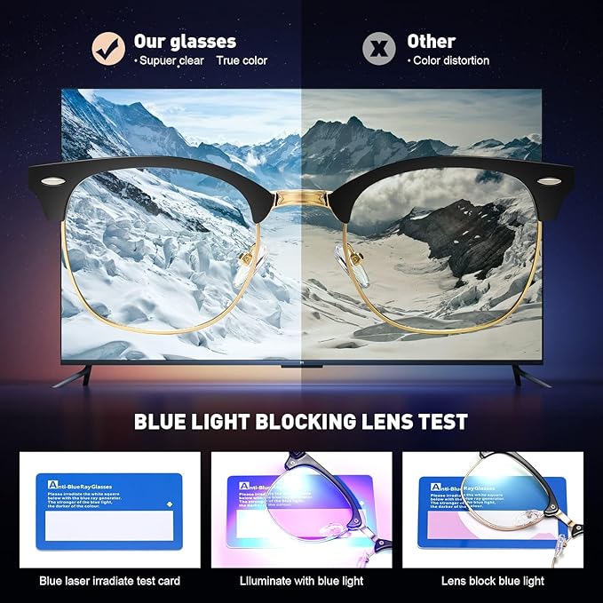 Blue Light Blocking Glasses Vintage Half Frame UV Clear Lens Anti Eyestrain - Image 6