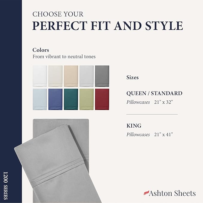 100% Egyptian Cotton Queen Pillow Cases Set of 2 - Image 7