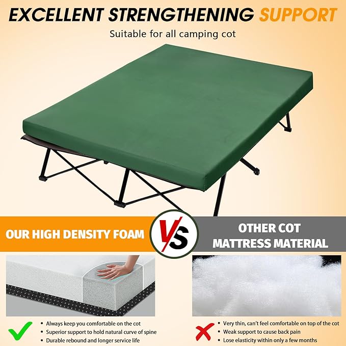 CYMULA Camping Cot Mattress 2in Memory Foam Sleeping Pad, Soft Warm Non-Slip - Image 2