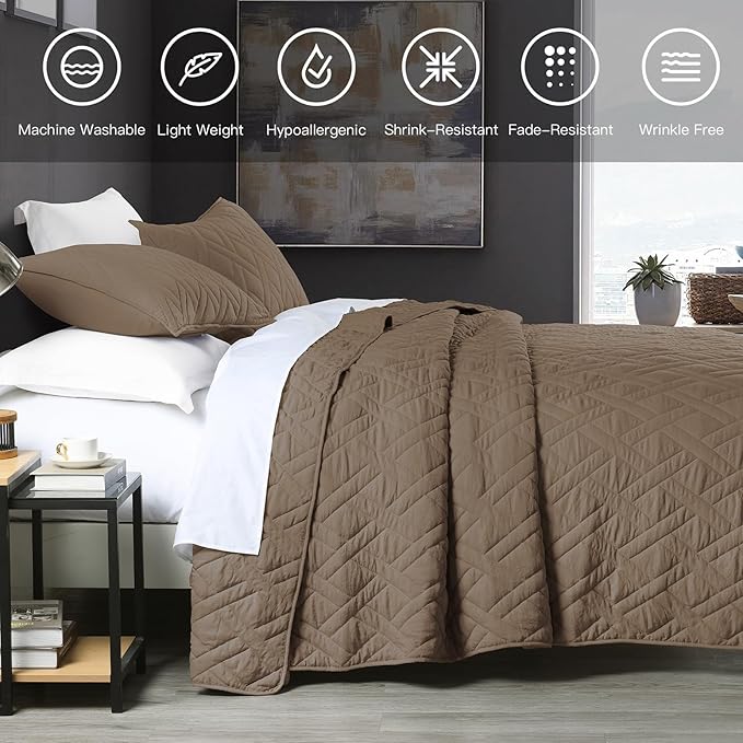HORIMOTE HOME Quilt Set Queen Size Pine Bark, Classic Geometric Diamond - Image 2