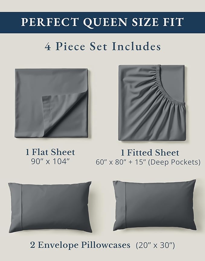 LANE LINEN Sustainably Produced 100% Organic Cotton Queen Size Bed Sheets - Image 4