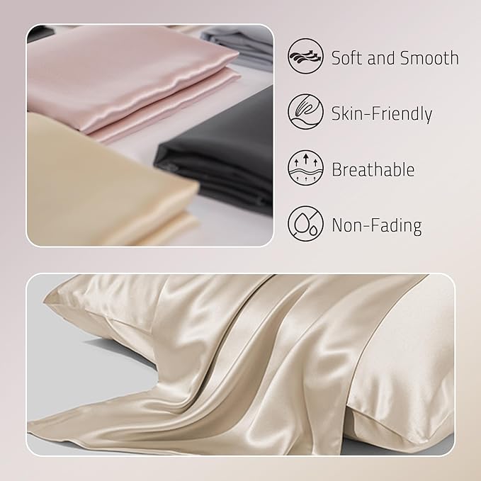 Gabire Mulberry Silk Queen Size Pillow Cases Set of 2, Ultra Smooth Soft - Image 2