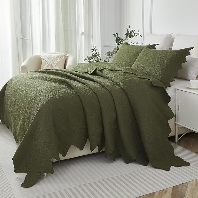 Brandream Queen Size Quilt Set Cotton Green Quilts Luxury Farmhouse Bedding Set - Image 5