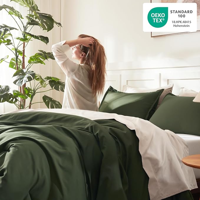 Litanika Comforters Olive Green Oversized King Size, 3 Pieces Lightweight Solid - Image 4