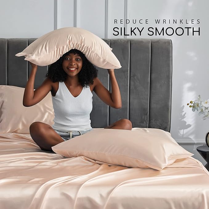 MR&HM Satin Bed Sheets, Queen Size Sheets Set - Image 3
