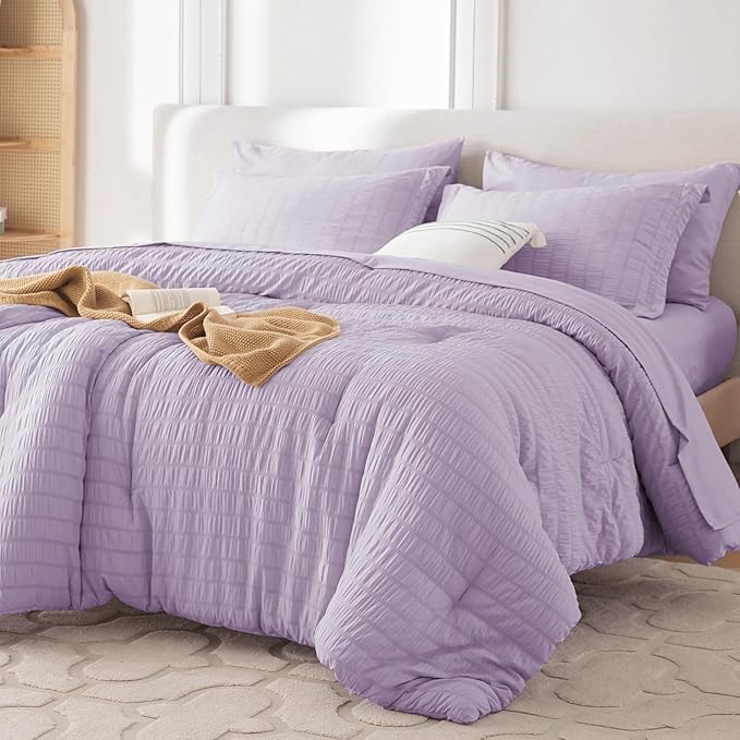 MUXHOMO 7 Pieces King Comforter Set, Seersucker Bed in a Bag King Size by MUXHOMO