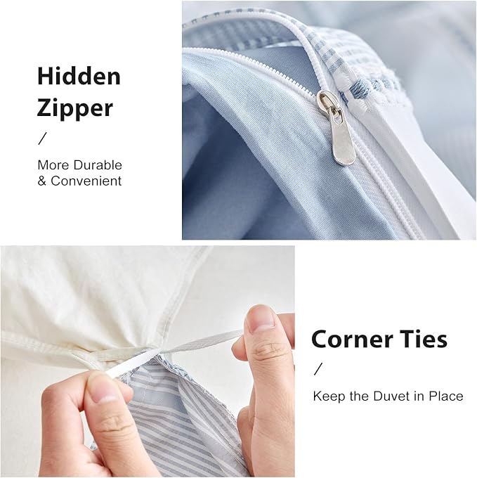 WARMDERN Blue Striped Weave Duvet Cover King Size, Microfiber Textured Bedding - Image 5