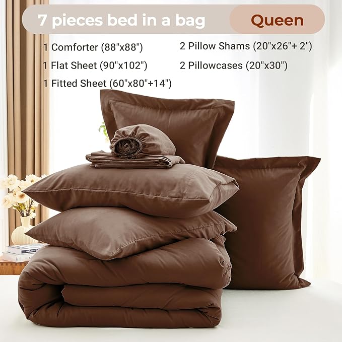 MUXHOMO 7 Pieces Queen Comforter Set, Soft Bed in a Bag Queen Size, All Season - Image 5