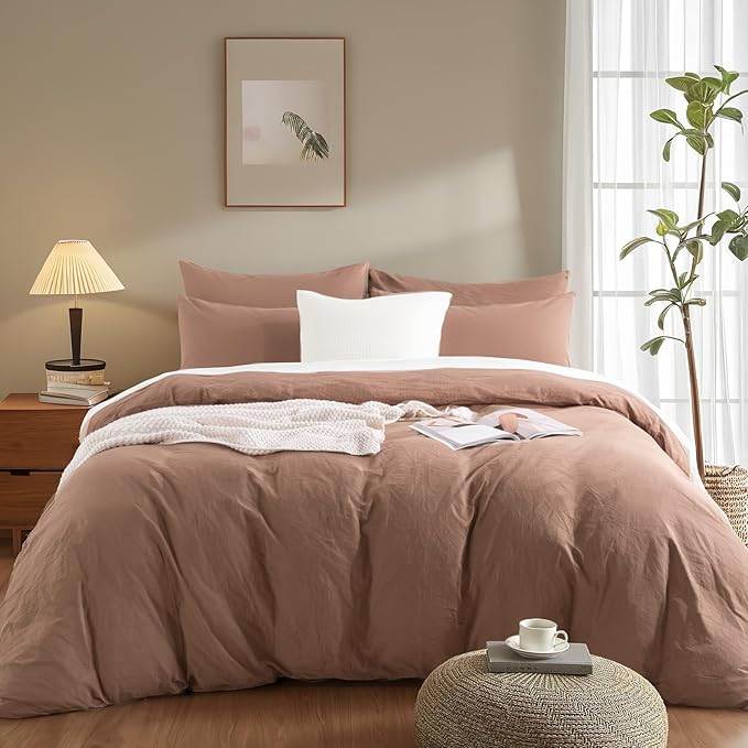 NEXHOME PRO Duvet Cover Set 100% Washed Cotton Full Size Linen Feel Textured - Image 2