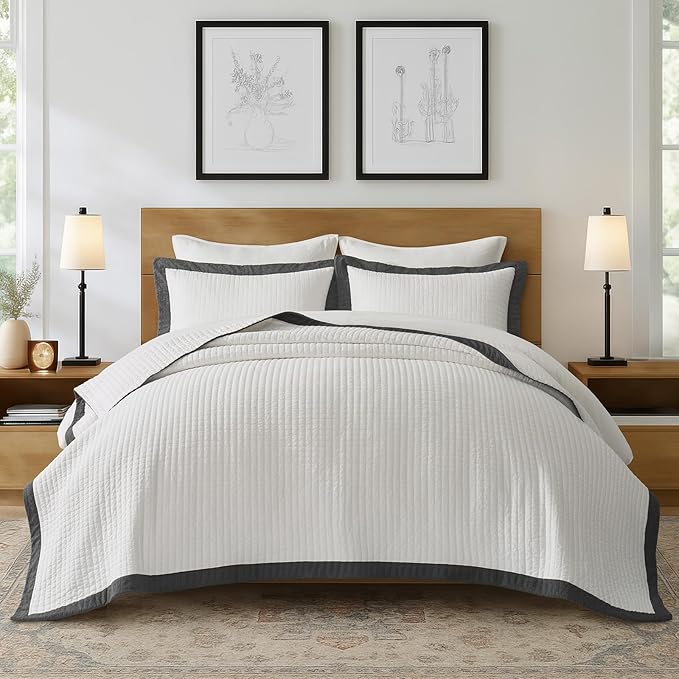 EVERGRACE Cotton Border Frame Tack-Stitch Quilt Bedding Set Queen Size by EVERGRACEHOME
