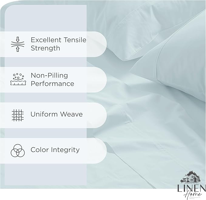 Linen Home 100% Cotton Percale Sheets Queen Size, Deep Pocket, 4 Pieces Set - Image 2