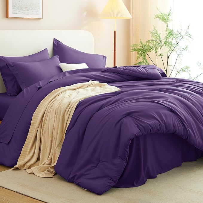 CozyLux King Size Comforter Set Purple, 7 Pieces Bed in a Bag King Comforter Set - Image 7