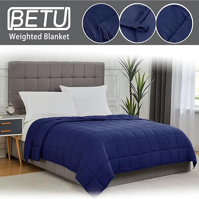 Navy Blue Weighted Blanket for Adults 25lbs, Cal King Cooling Heavy Throw - Image 3