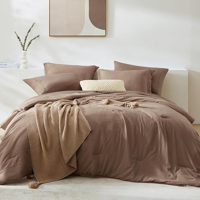 WRENSONGE King Size Comforter Sets, 7 Pieces Soft Brown Bed in a Bag King by WRENSONGE