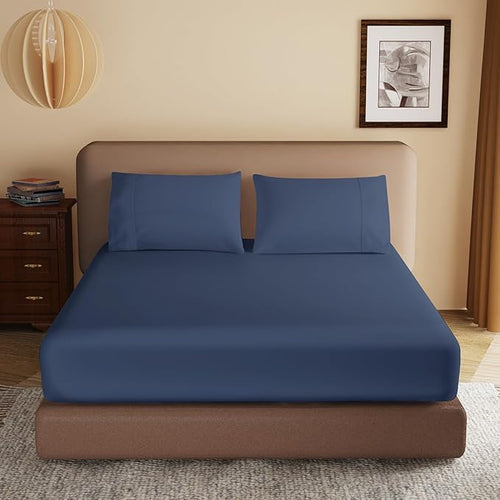 100% Egyptian Cotton Fitted Sheet Full Size, 600 Thread Count, Soft & Elastic by ZaizaiHome