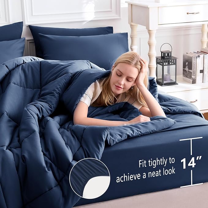 CozyLux King Size Comforter Set Navy Blue, 7 Pieces Bed in a Bag, All Season - Image 5