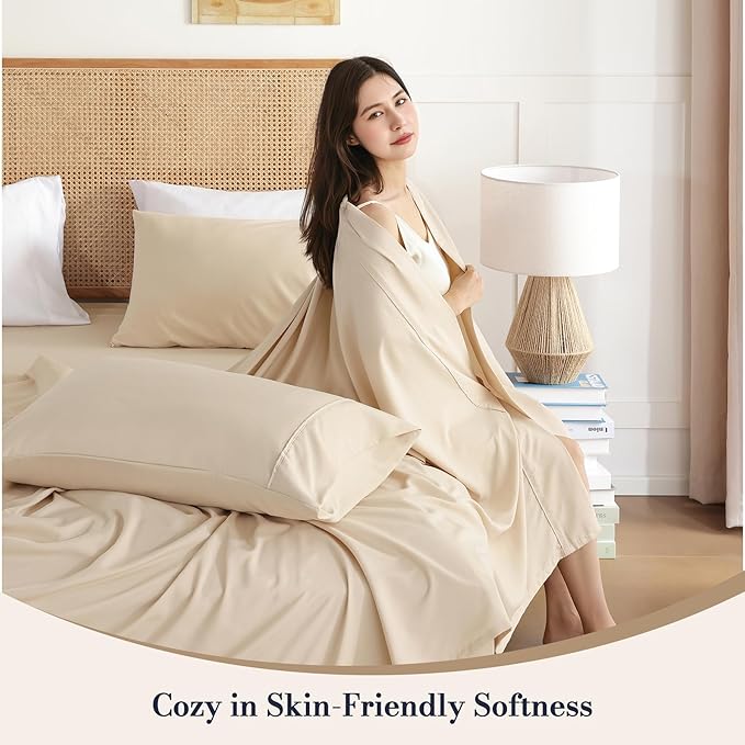 Twin Sheet Set 3 Piece, Wrinkle Free, Oeko-Tex Certified Bedsheets，Cream - Image 2