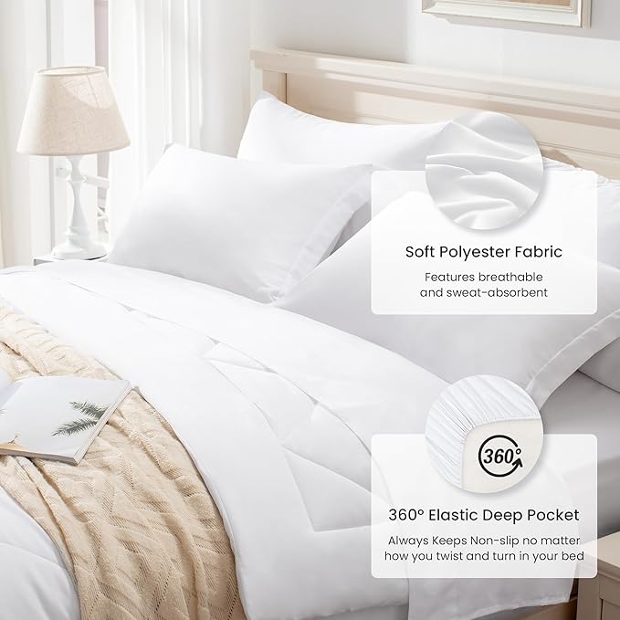 Love's cabin King Size Comforter Set White, 7 Pieces King Bed in a Bag - Image 4