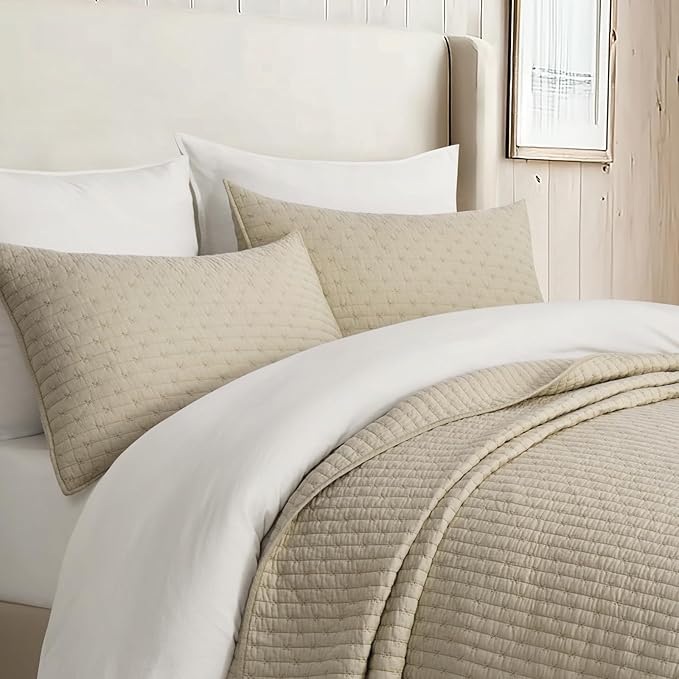 EVERGRACE Cross Stitch Pre-Washed Cotton Quilt Bedding Set Queen Size, - Image 2
