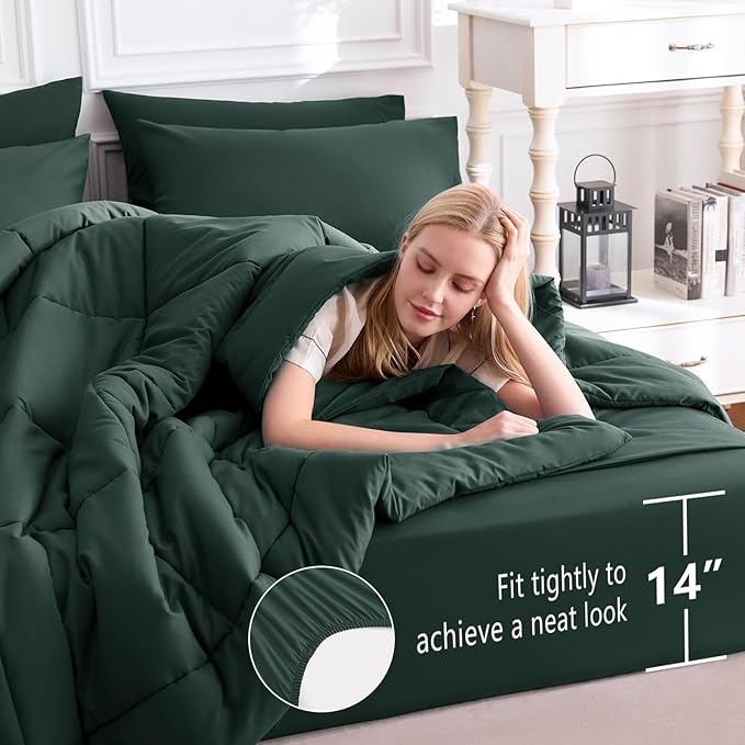 CozyLux Full Size Comforter Sets Forest Green, 7 Pieces Bed in a Bag, All - Image 5